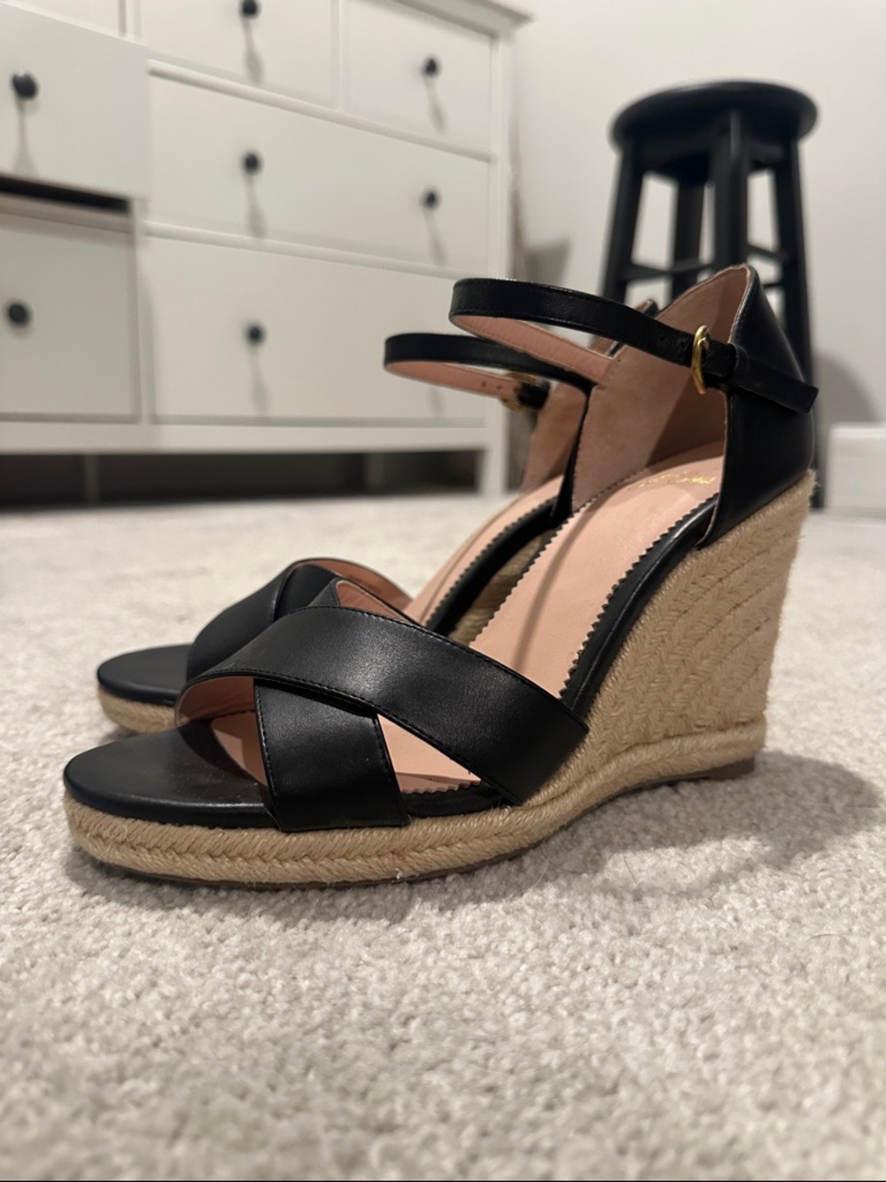 Women's Black Espadrille Wedge Sandals with Ankle Strap